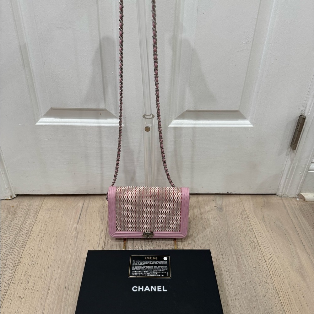 CHANEL Pink Crystal Boy WOC Lambskin Leather CC Crossbody Bag A80287 EUC COA LTD - Picture 3 of 16
